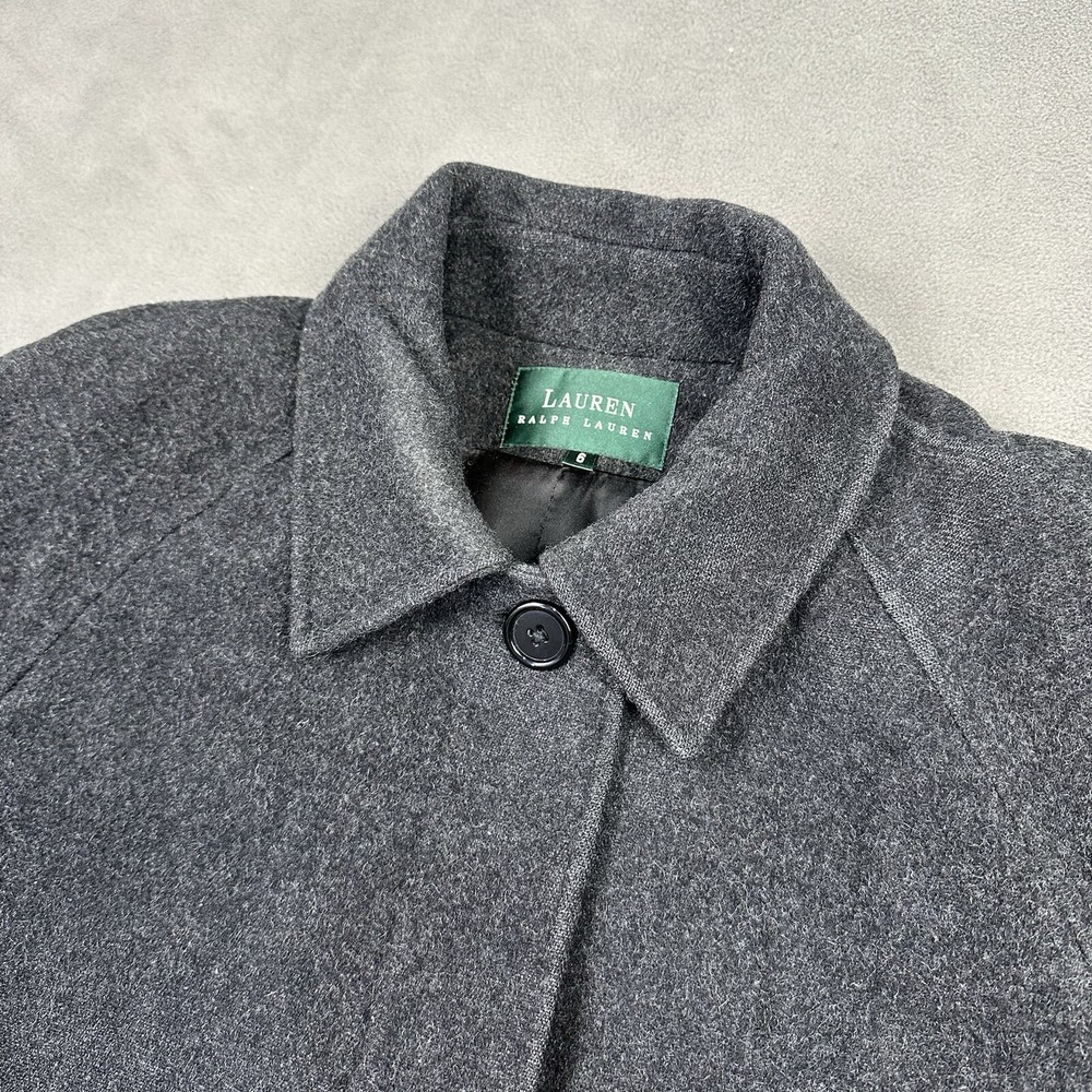Vtg Ralph Lauren 100% Wool Overcoat Size 6 USA Made Satin Lined Gray Mid Length - Picture 9 of 15